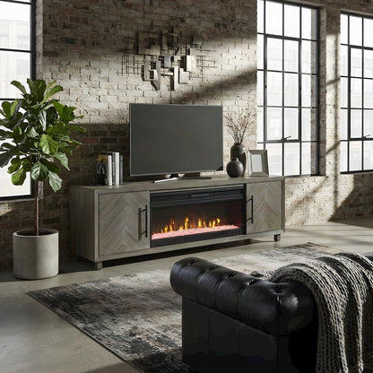 Wooden Fireplace TV Stand with Electric Entertainment Console, Gray, 80 Inch
