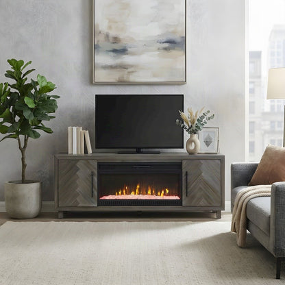 Wooden Fireplace TV Stand with Electric Entertainment Console, Gray, 80 Inch
