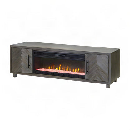 Wooden Fireplace TV Stand with Electric Entertainment Console, Gray, 80 Inch