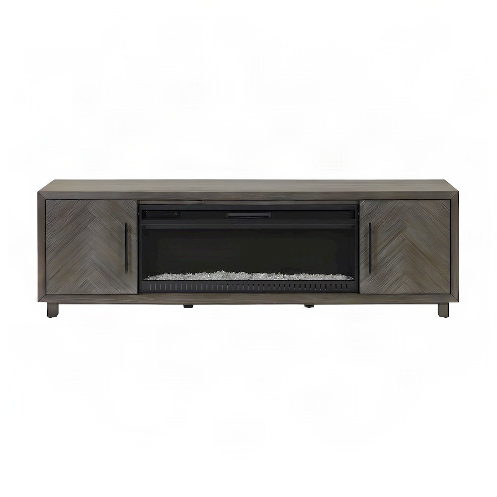 Wooden Fireplace TV Stand with Electric Entertainment Console, Gray, 80 Inch