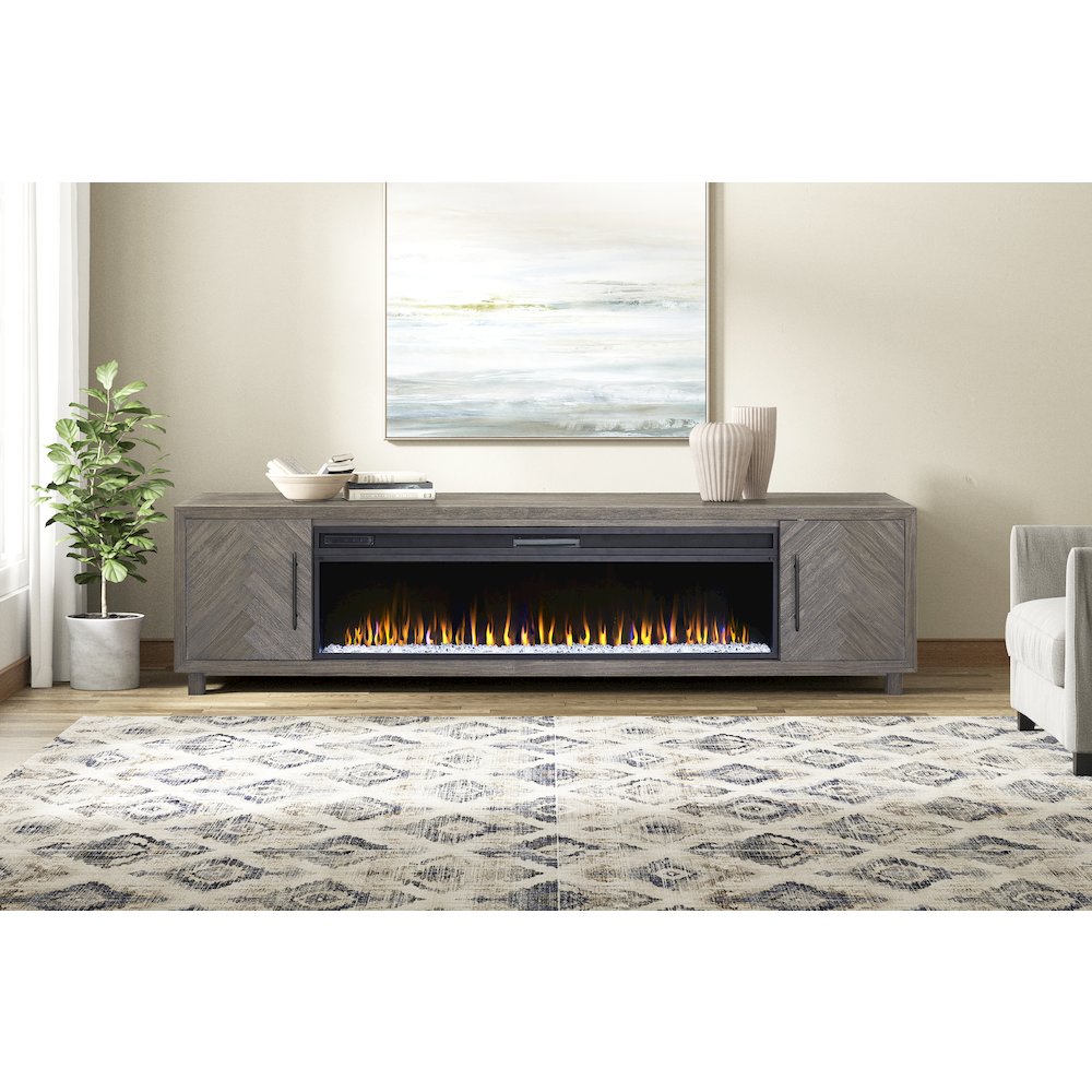 Palisades 96" Fireplace Console, Fully Assembled, Gray