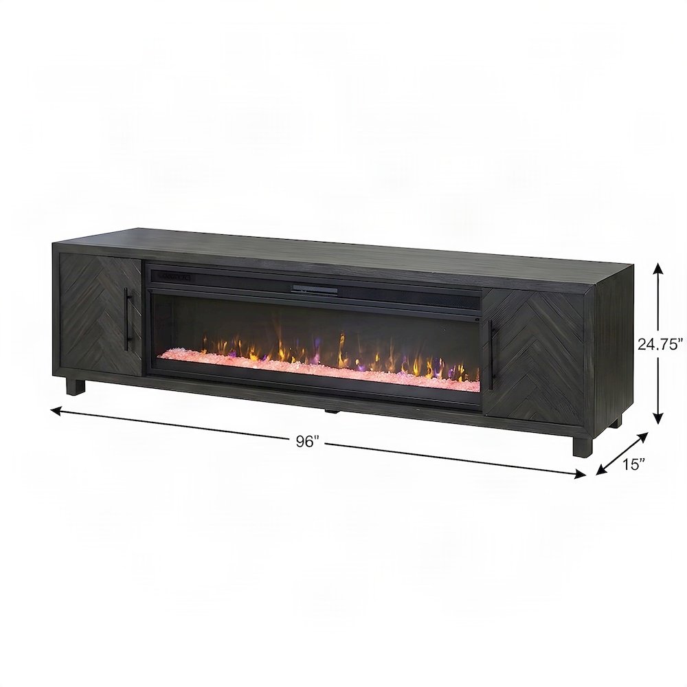 Wooden Fireplace TV Stand with Electric Entertainment Console, Gray, 96 Inch