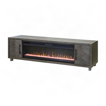 Wooden Fireplace TV Stand with Electric Entertainment Console, Gray, 96 Inch