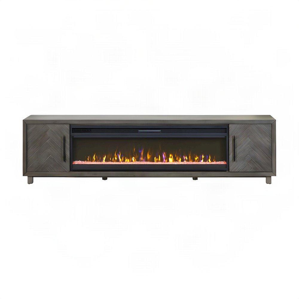 Wooden Fireplace TV Stand with Electric Entertainment Console, Gray, 96 Inch