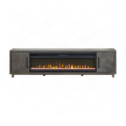 Wooden Fireplace TV Stand with Electric Entertainment Console, Gray, 96 Inch