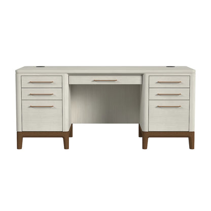 Contemporary Laminate Wood Double Pedestal Executive Desk, Writing Table