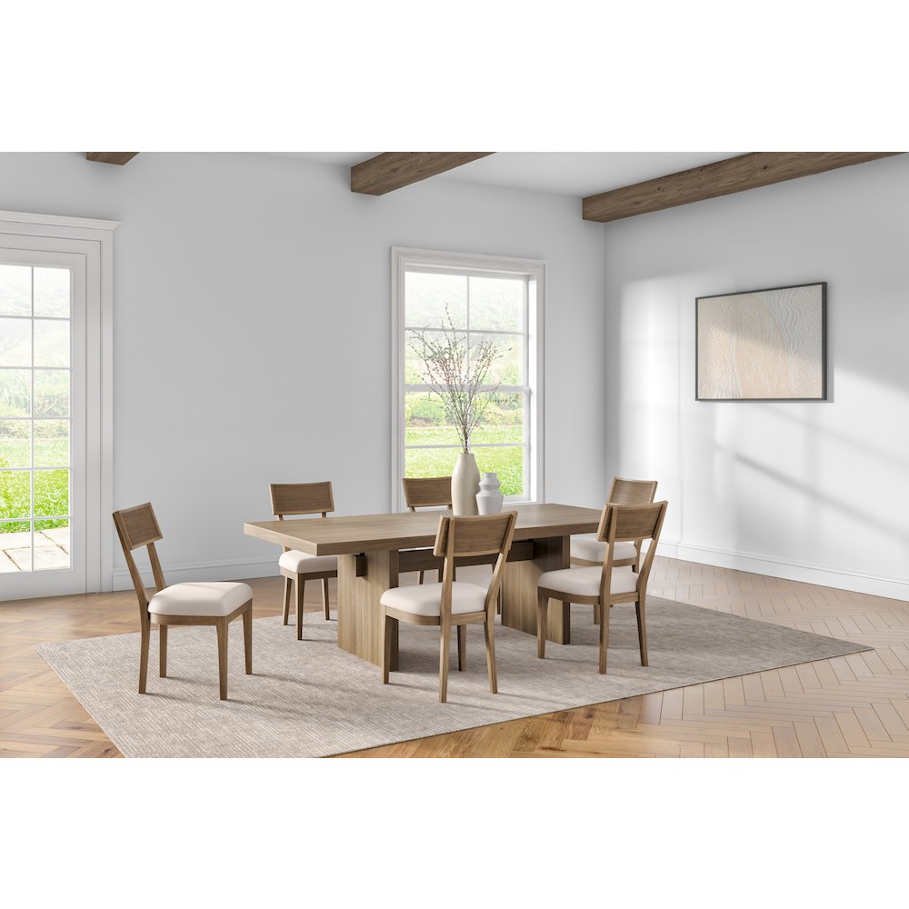 Quincey Coastal Wood Rectangular Kitchen Table with Six Chairs