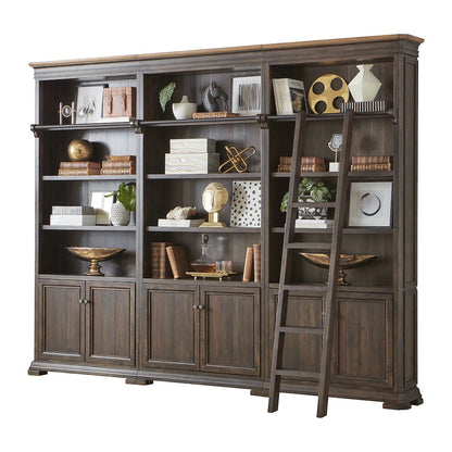 Sonoma Executive Bookcase Wall With Wood Ladder, Brown