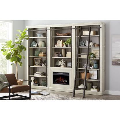 Toulouse Three 8' Tall Bookcase Wall With Fireplace and Ladder, Storage