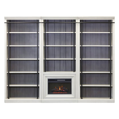 Toulouse Three 8' Tall Bookcase Wall With Fireplace and Ladder, Storage