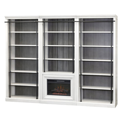 Toulouse Three 8' Tall Bookcase Wall With Fireplace and Ladder, Storage