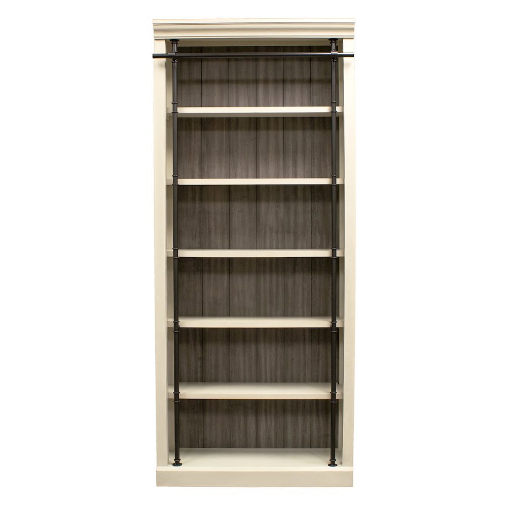 Fully Assembled Tall Wood Bookcase with Open Storage Shelves, Aged Chateau White