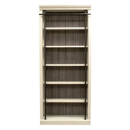 Fully Assembled Tall Wood Bookcase with Open Storage Shelves, Aged Chateau White