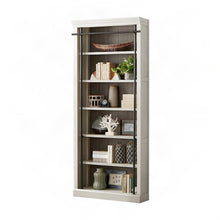 Fully Assembled Tall Wood Bookcase with Open Storage Shelves, Aged Chateau White