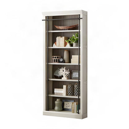 Fully Assembled Tall Wood Bookcase with Open Storage Shelves, Aged Chateau White