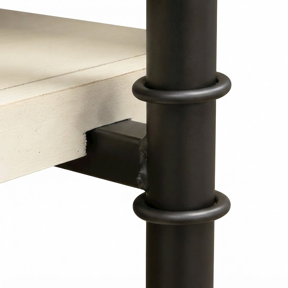 Fully Assembled Tall Wood Bookcase with Open Storage Shelves, Aged Chateau White