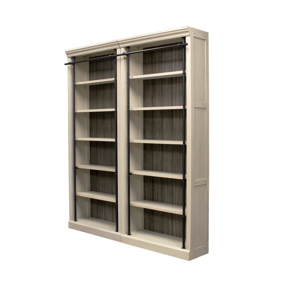 8' Tall Bookcase Wall With Ladder, Storage Organizer, Aged Chateau White