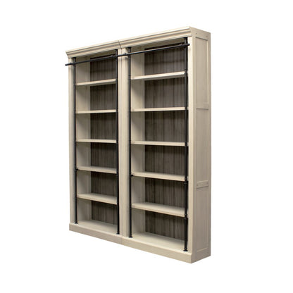 8' Tall Bookcase Wall With Ladder, Storage Organizer, Aged Chateau White