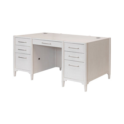 Wood Double Pedestal Executive Desk, Writing Table, Office Storage, White
