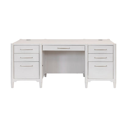 Wood Double Pedestal Executive Desk, Writing Table, Office Storage, White