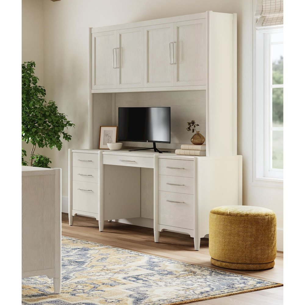Wood Desk with Hutch,Office Storage,Writing Table with Cabinet, Assembled, White