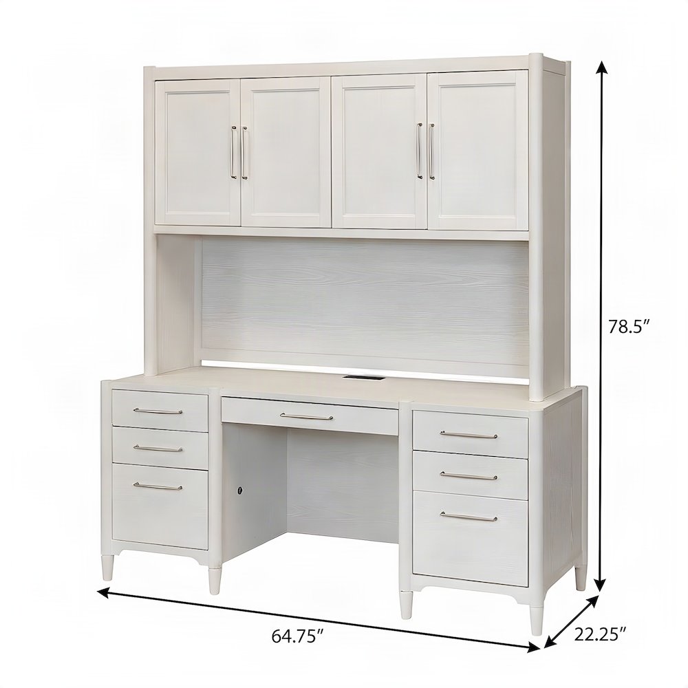 Wood Computer Writing Desk with Hutch, Cabinet and Open Shelves, White