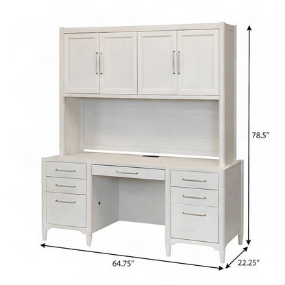 Wood Computer Writing Desk with Hutch, Cabinet and Open Shelves, White
