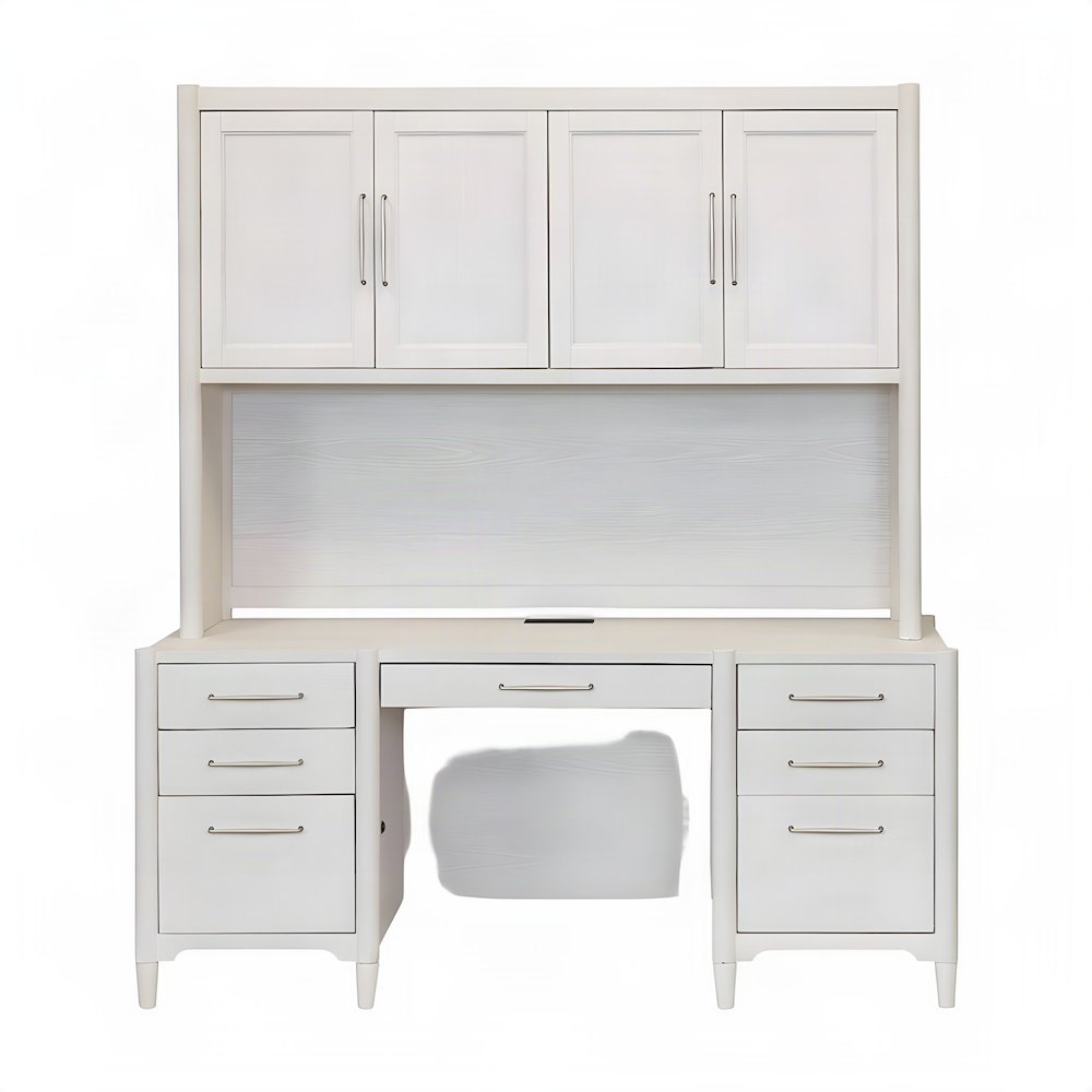 Wood Computer Writing Desk with Hutch, Cabinet and Open Shelves, White