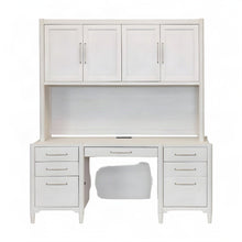 Wood Computer Writing Desk with Hutch, Cabinet and Open Shelves, White