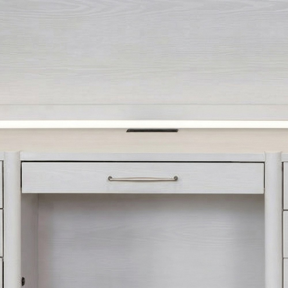 Wood Computer Writing Desk with Hutch, Cabinet and Open Shelves, White
