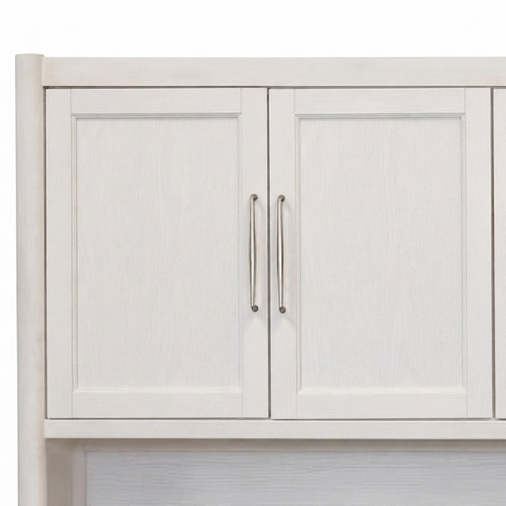 Wood Computer Writing Desk with Hutch, Cabinet and Open Shelves, White