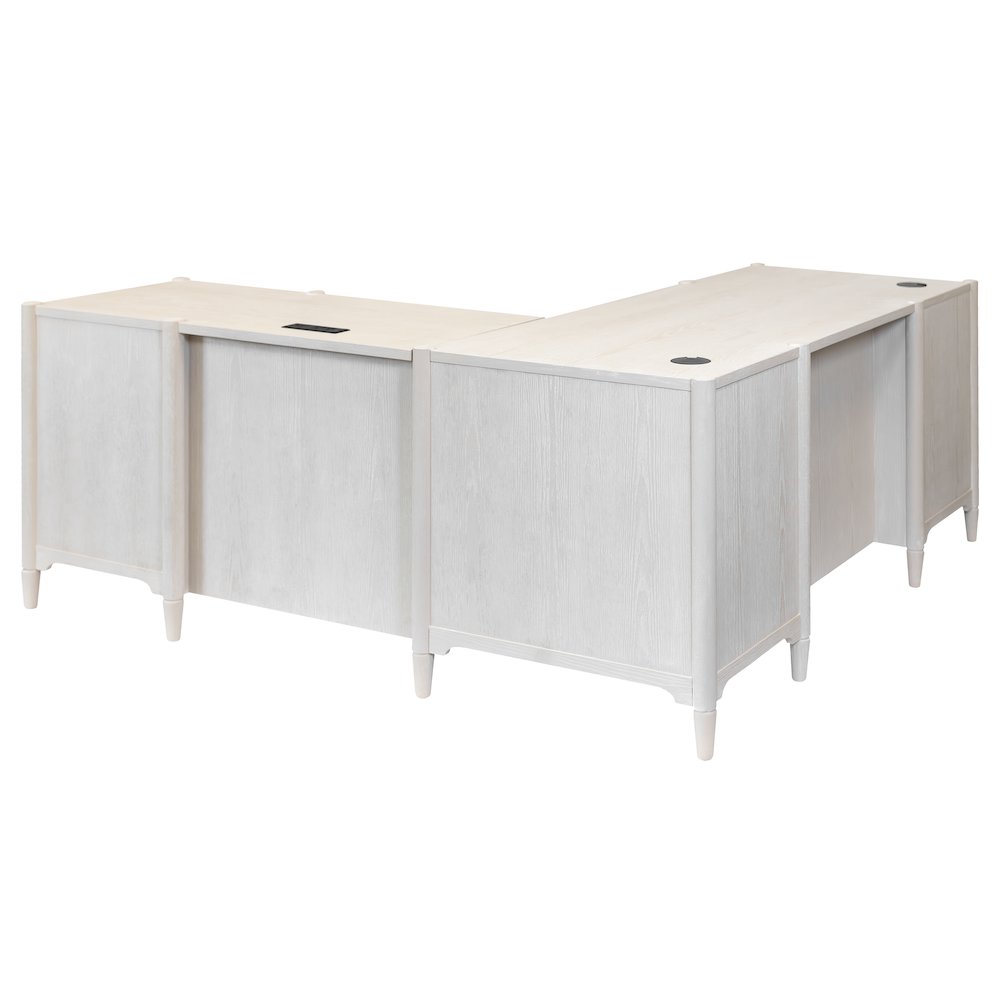 Executive Wood Double Pedestal L-Desk, Corner Table, Office Storage, White