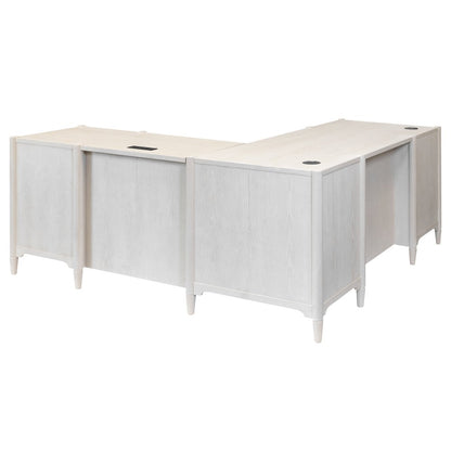 Executive Wood Double Pedestal L-Desk, Corner Table, Office Storage, White