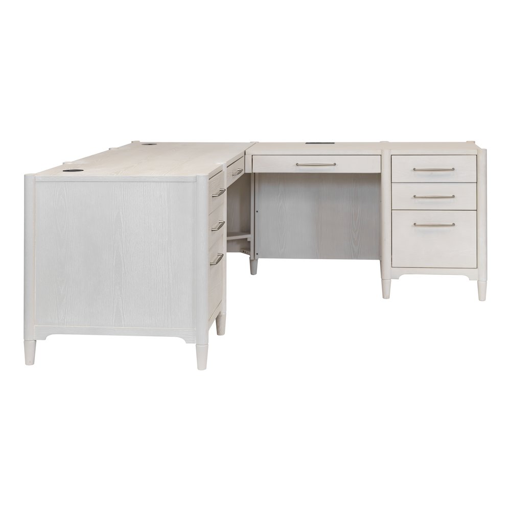 Executive Wood Double Pedestal L-Desk, Corner Table, Office Storage, White