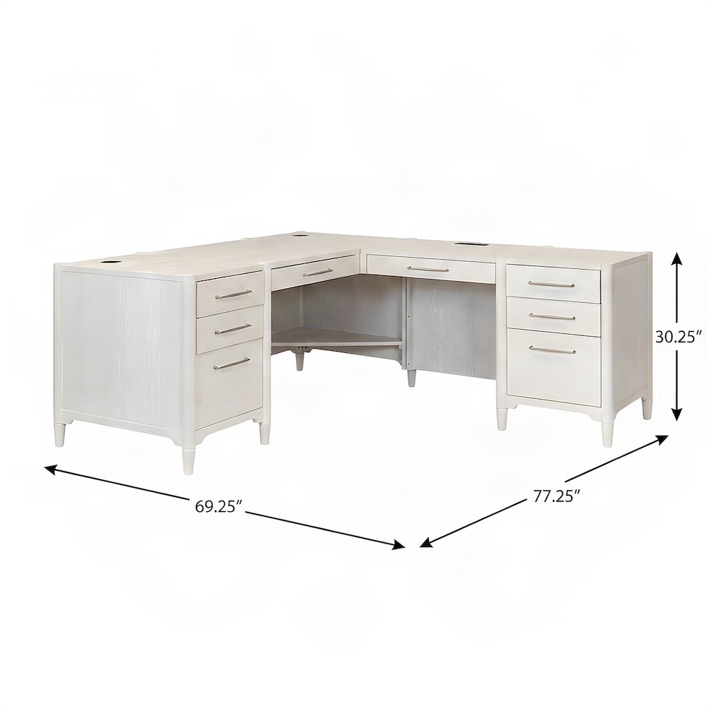 Wood Executive L-Shaped Corner Desk with Drawers and File Storage, White