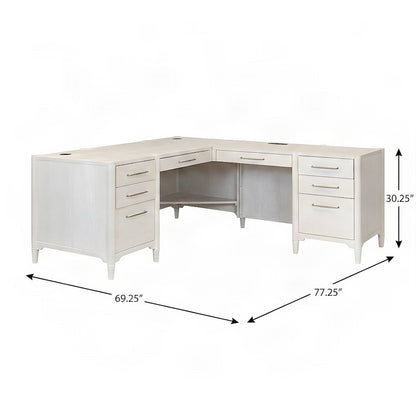 Wood Executive L-Shaped Corner Desk with Drawers and File Storage, White