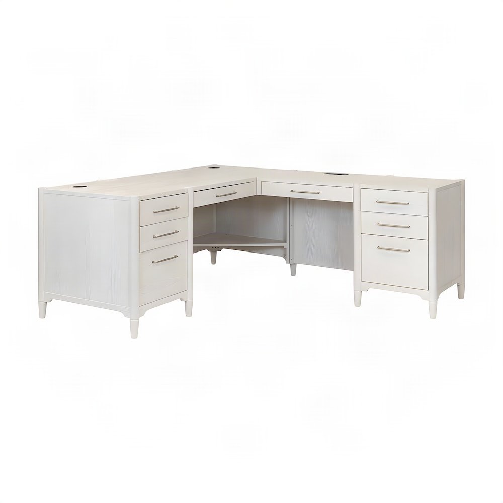 Wood Executive L-Shaped Corner Desk with Drawers and File Storage, White