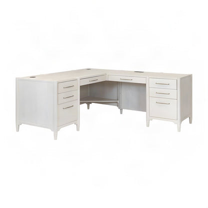 Wood Executive L-Shaped Corner Desk with Drawers and File Storage, White