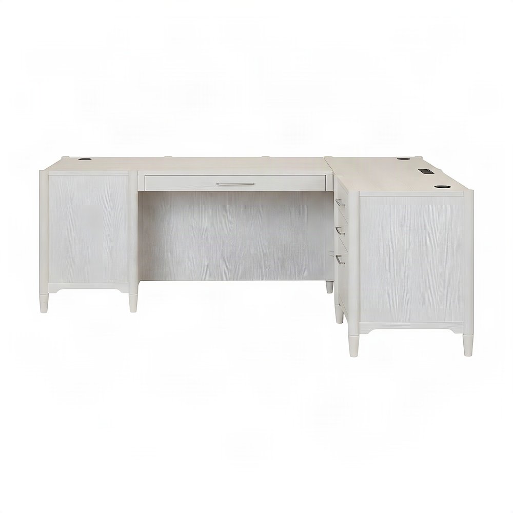 Wood Executive L-Shaped Corner Desk with Drawers and File Storage, White