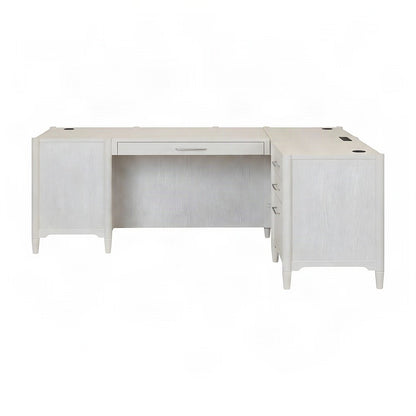 Wood Executive L-Shaped Corner Desk with Drawers and File Storage, White