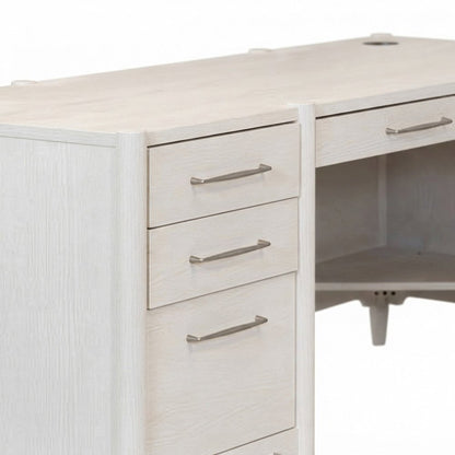 Wood Executive L-Shaped Corner Desk with Drawers and File Storage, White