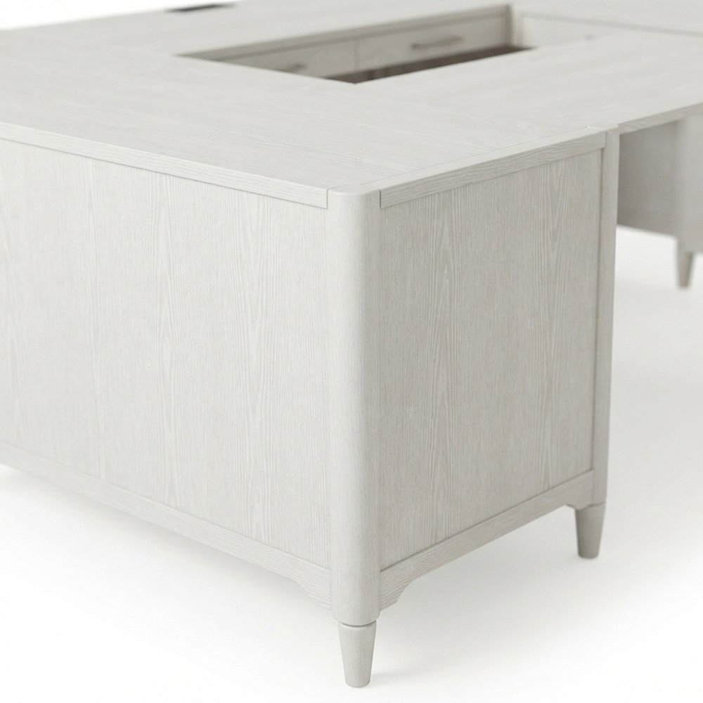 Wood Executive L-Shaped Corner Desk with Drawers and File Storage, White
