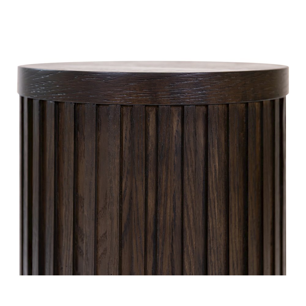 Modern round pedestal table, side table, cocktail stand, fully assembled, brown