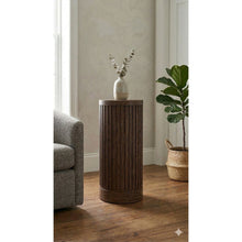 Modern round pedestal table, side table, cocktail stand, fully assembled, brown