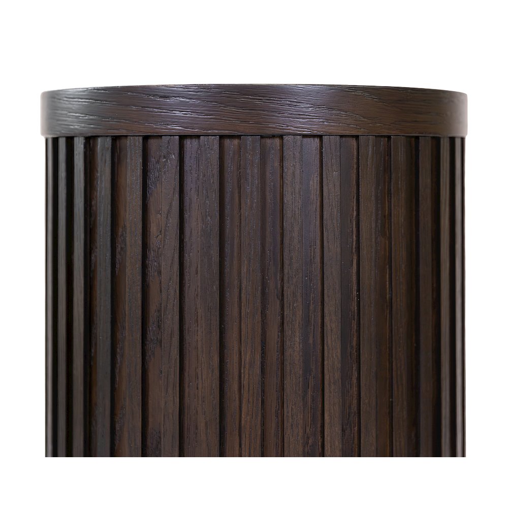 Modern round pedestal table, side table, cocktail stand, fully assembled, brown