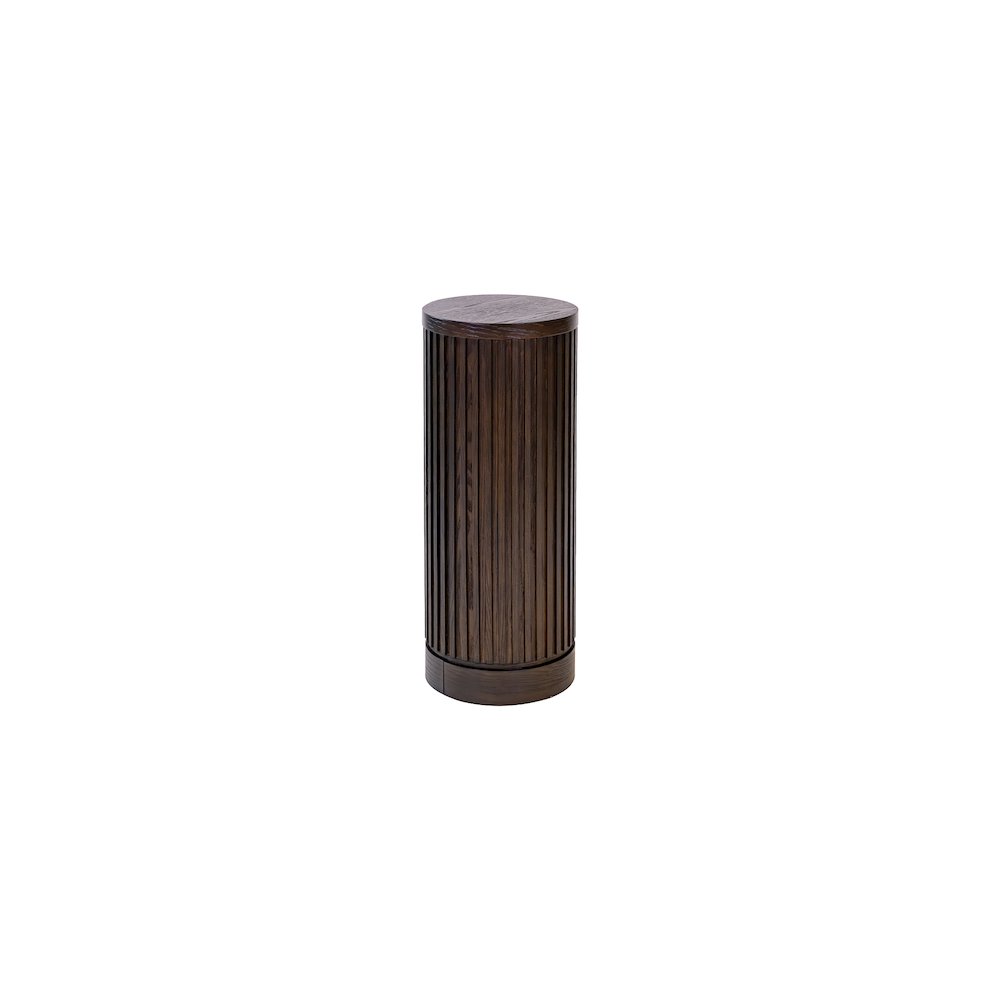 Modern round pedestal table, side table, cocktail stand, fully assembled, brown