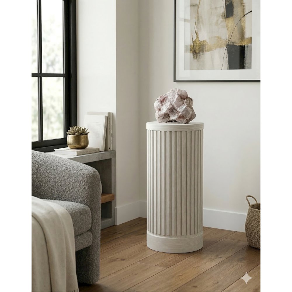 Modern round pedestal table, side table, cocktail stand, fully assembled, white
