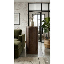Modern round pedestal table, side table, cocktail stand, fully assembled, brown