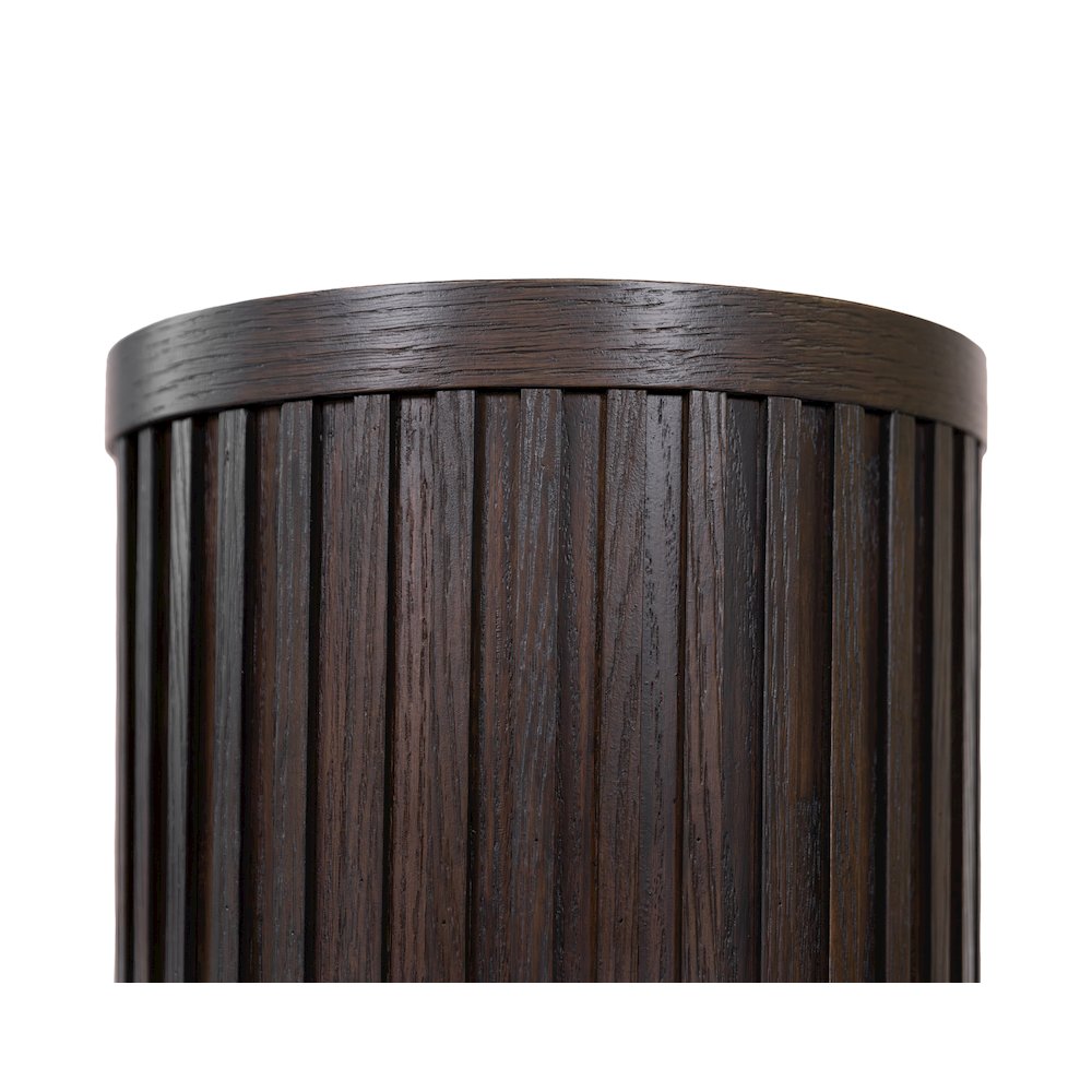 Modern round pedestal table, side table, cocktail stand, fully assembled, brown
