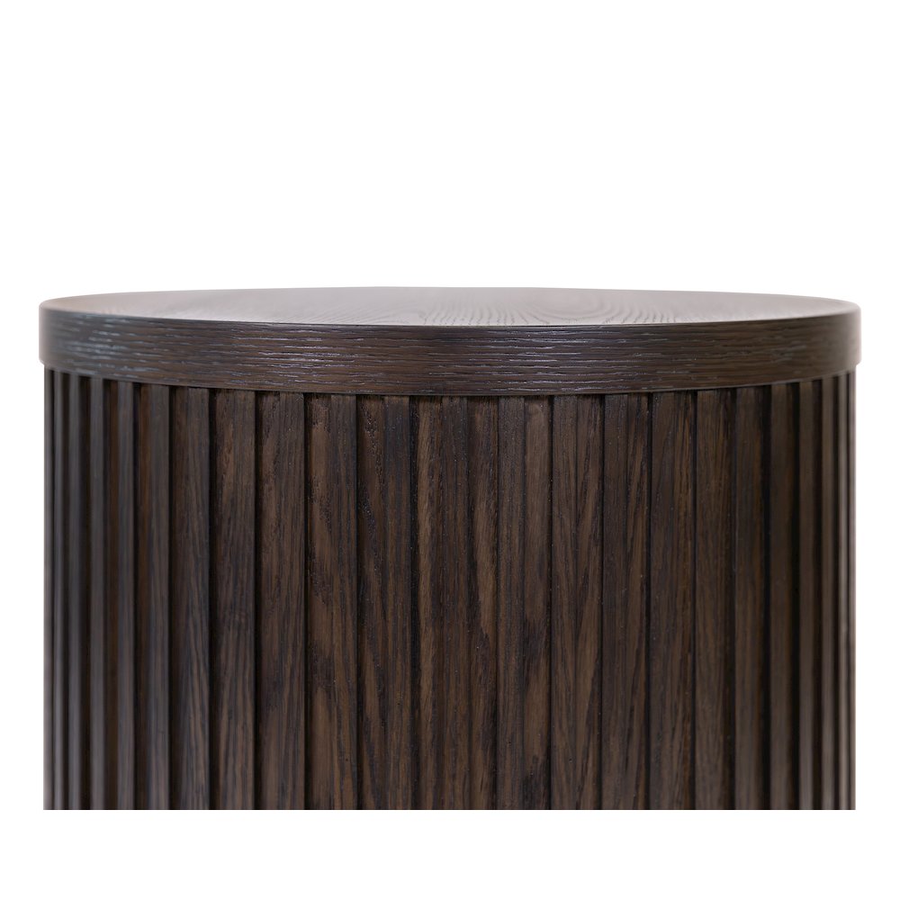 Modern round pedestal table, side table, cocktail stand, fully assembled, brown